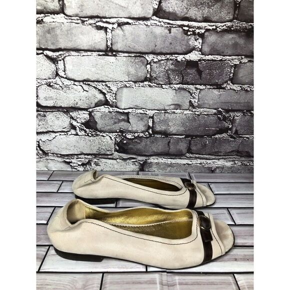 Taryn Rose Ivory Leather Brown Leather Strap Pumps Peep Toe Shoes Women sz 39EU - Picture 8 of 16